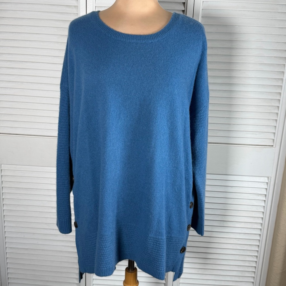 Soft Surroundings 2X Blue Button Side Tunic‎ Sweater Luxe
